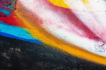 Bold abstract wall art with cracks in vibrant red, yellow, blue. Reflects 80s, psychedelic style,...