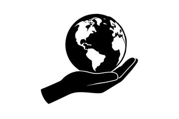 hand holding earth silhouette vector illustration 