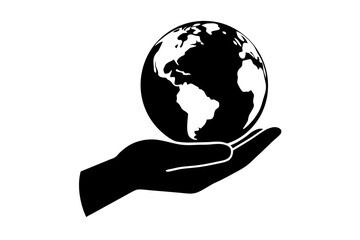 hand holding earth silhouette vector illustration 