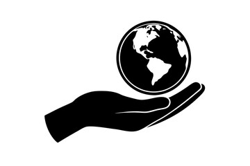 hand holding earth silhouette vector illustration 