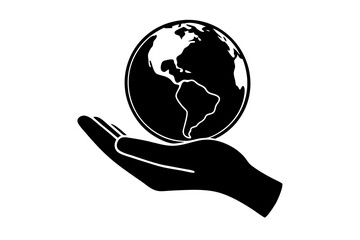 hand holding earth silhouette vector illustration 