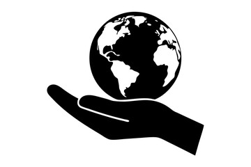 hand holding earth silhouette vector illustration 