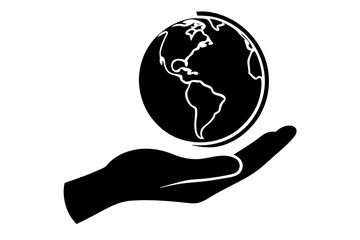 hand holding earth silhouette vector illustration 