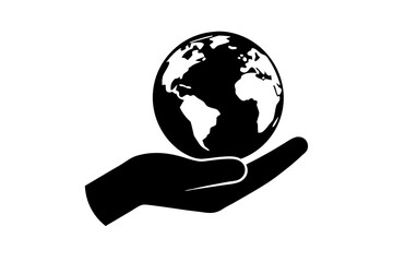 hand holding earth silhouette vector illustration 