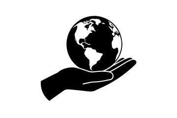 hand holding earth silhouette vector illustration 