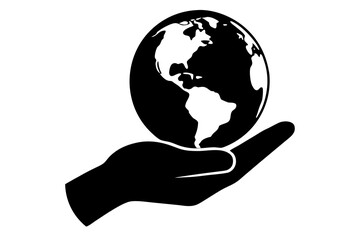 hand holding earth silhouette vector illustration 