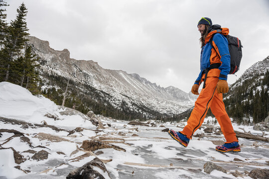 Man walks on ice in Colorado