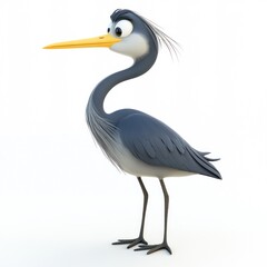 Fototapeta premium cute cartoon Grey Heron character 3D render isolated on white background 