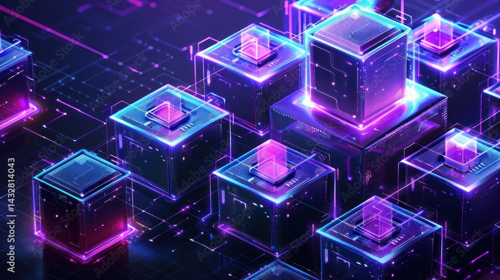 Poster digital money and blockchain icons