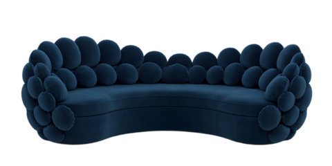 Sectional Sofa with Bubble Backrest: A modern sectional sofa with a unique bubble-shaped backrest in a rich navy blue velvet upholstery.