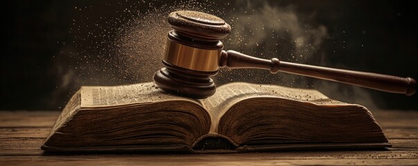 Gavel resting on ancient book