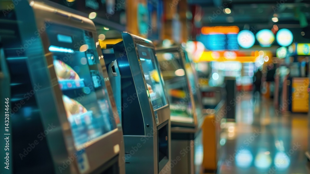 Poster self-checkout kiosk with digital display
