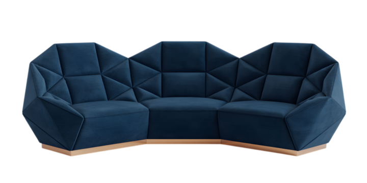 Geometric Blue Sofa: A modern, luxurious sofa, with a captivating geometric design and plush blue upholstery, embodies both style and comfort, providing a chic focal point in any living space.