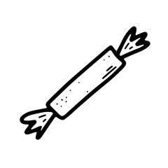 Doodle candy isolated on white background. Hand-drawn cute dessert. Outline festive sweet, chocolate, lollipop. Trick or treat sign. Wrapped caramel. The long bonbon. Vector kawaii food illustration