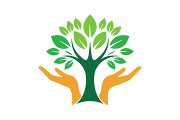hands holding a tree vector illustration 