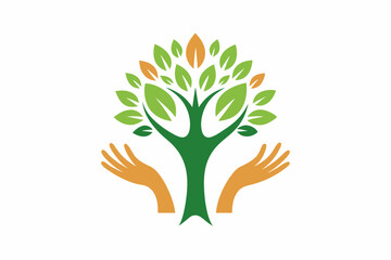 hands holding a tree vector illustration 