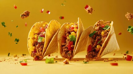 Colorful tacos filled with flavorful ingredients showcase culinary creativity during a vibrant food preparation session