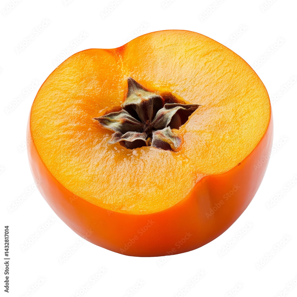 Poster half persimmon on a transparent background showcasing its vibrant orange color and unique texture, h