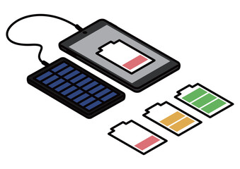 スマホ充電とバッテリー残量アイソメイラスト