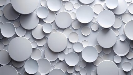 Pattern of Paper circles with subtle drop shadows in varying sizes and shades of gray, creating a unique and modern design , visual interest, graphic illustration