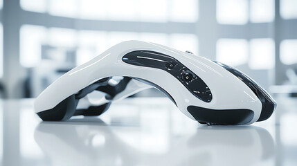 A sleek robotic gripper with a soft touch finish, designed for delicate tasks, set in a high-tech industrial setting