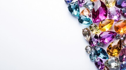 Fototapeta premium Jewelry-quality gemstones in brilliant clarity arranged creatively on white background
