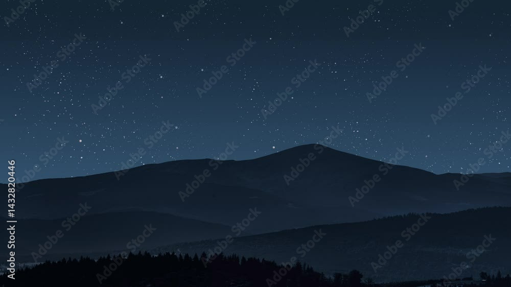 Canvas Prints a a movement of stars in the night sky with the view of mountains.