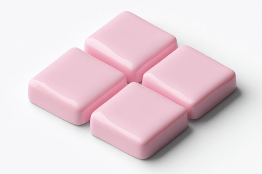 Four pink glossy square tiles arranged in a diamond shape on a clean white background.
