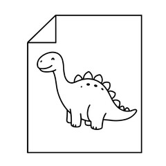 Cute cartoon dinosaur illustration coloring page on paper background