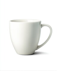 Obraz premium Elegant ceramic mug on a clean white backdrop showcasing its smooth texture and simple design for coffee or tea in a minimalist kitchen or office setting