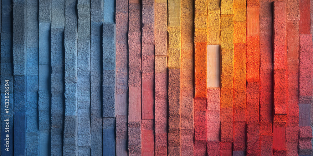 Aufkleber Textured wall with blue, red, and orange hues, creating a gradient effect.  Showcase of color transition and material texture, ideal for design background
