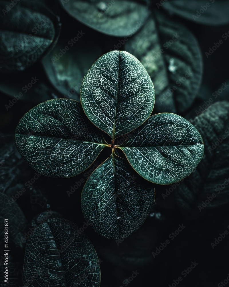 Poster intricate leaf vein pattern on dark green foliage in a close up shot creating a natural and organic 