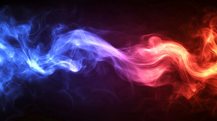 Fototapeta premium Red and blue smoke swirling in dark space