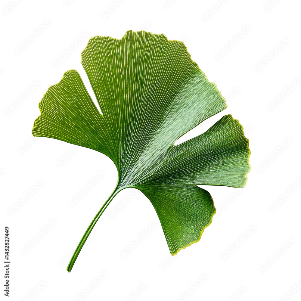 Aufkleber ginkgo biloba leaf displayed on a clean transparent background showcasing its unique fan shape and v