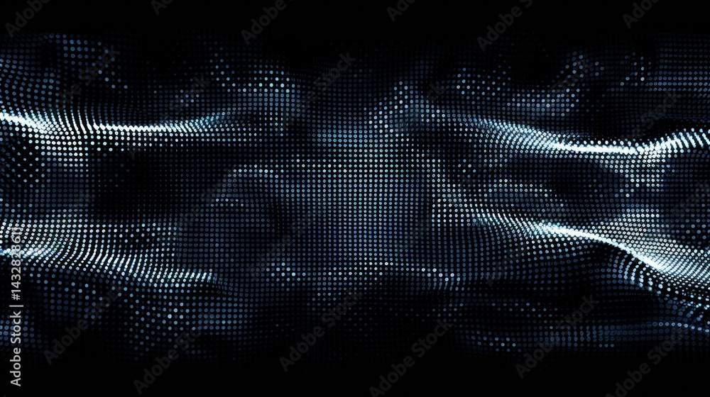 Poster digital waveforms and tech dots in motion