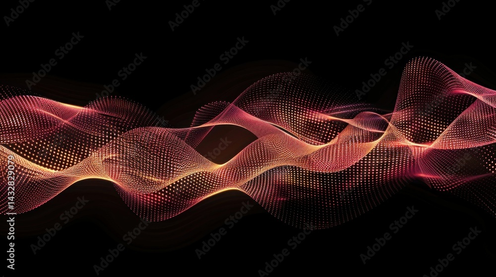 Poster digital waveforms and tech dots in motion