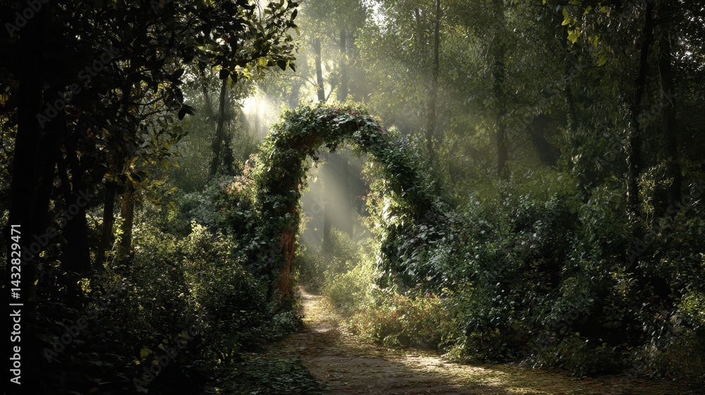 Aufkleber enchanting forest archway bathed in golden sunlight creating a mystical and serene atmosphere with l