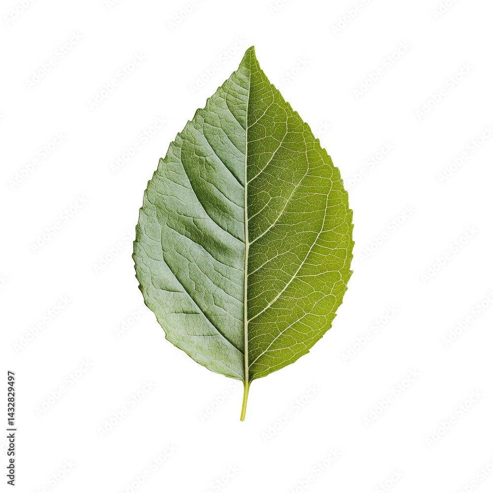 Poster a vibrant green leaf resting on a clean transparent background showcasing its intricate texture and 