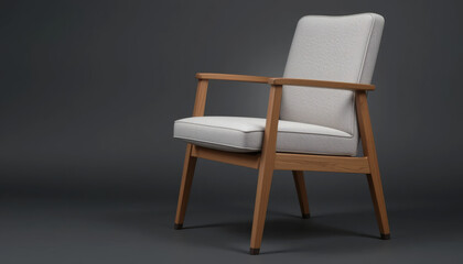 Side View of Modern Wooden and Light Upholstered Office Armchair Isolated PNG