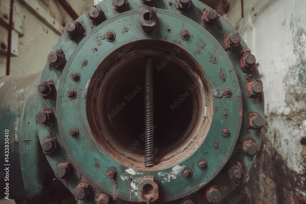 Poster industrial pipe with bolts and rust in abandoned factory creating a vintage mood and a sense of deca