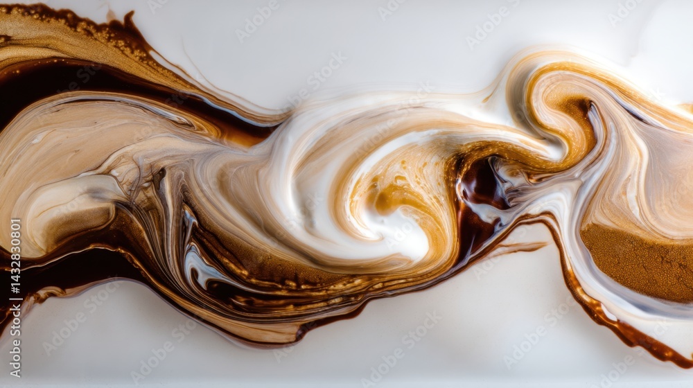 Poster abstract swirl of coffee cream and milk creating a visually appealing pattern and texture with a smo