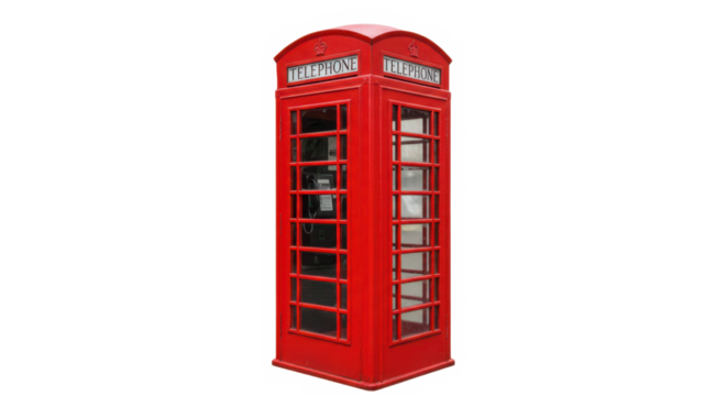 Classic red telephone booth isolated on transparent background