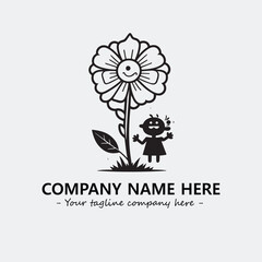 Flower illustration black and white for logo company vector image
