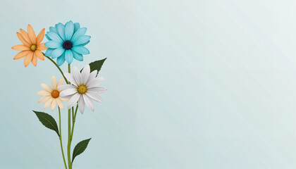 Naklejka premium Colorful flowers blooming against a soft blue background 