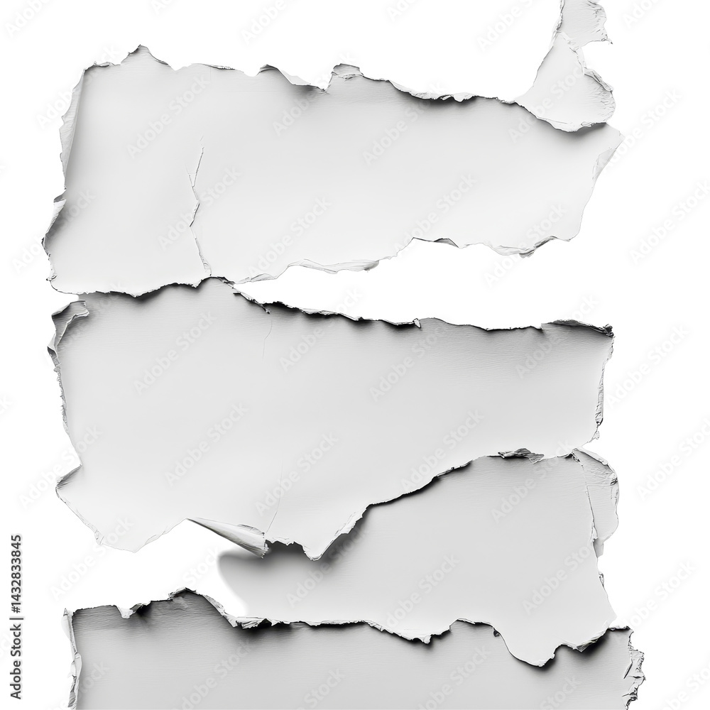 Poster torn sheet of paper against a plain transparent background showcasing texture and intricate edges fo