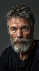 Obraz premium Studio portrait of serious older man with gray hair and beard