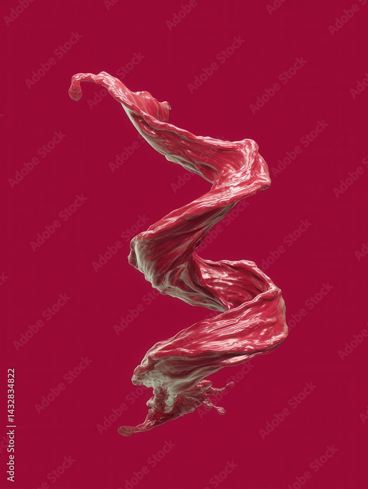 Poster abstract flowing red paint spiral against a matching background creating a dynamic and visually stri