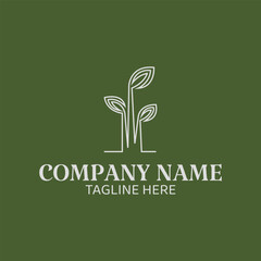 Plant with line art style vector logo template