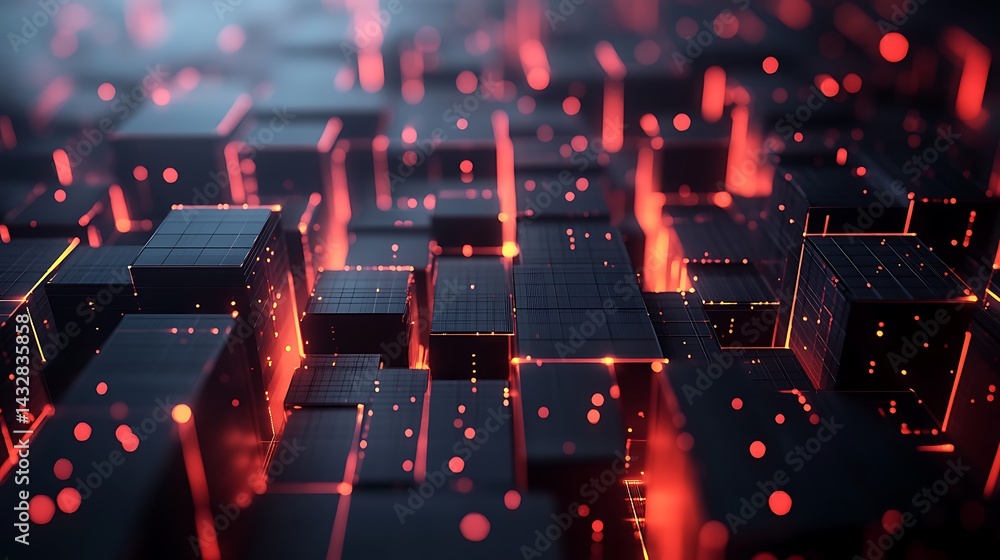 Poster futuristic digital circuit board with red lights, futuristic digital circuit board with glowing red 