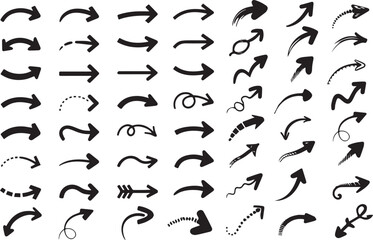 Hand-Drawn Arrow Vector Set – Curved, Swirled, Dotted, and Decorative Arrows
